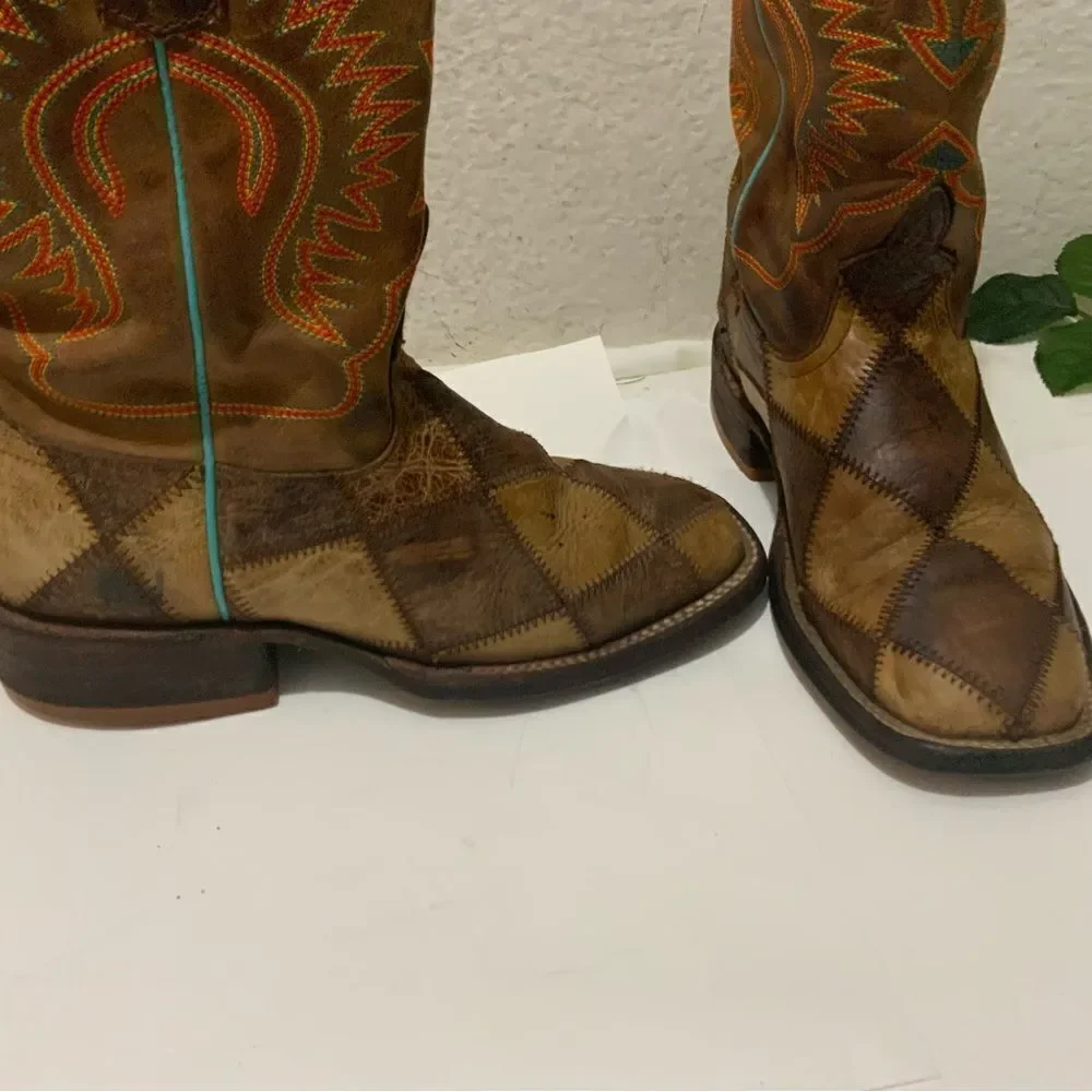 Anderson Bean Crazy Train Western Boots Patchwork 1053 Youth/Kids Size 12